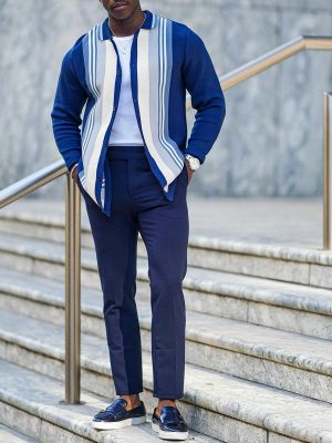 Striped Knit Cardigan with Lapel & Buttons – Casual Lightweight Sweater, Ships in 24 Hours