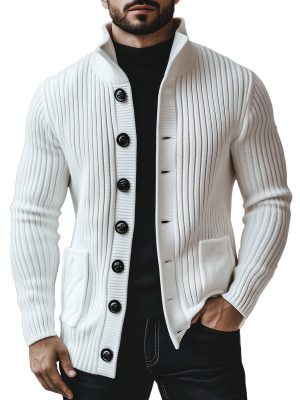 Casual Stand Collar Knit Cardigan with Button Front – Fast 24-Hour Shipping
