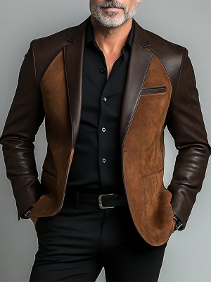 Men's Vintage PU Leather Patchwork Lapel Jacket – Fast 24-Hour Shipping
