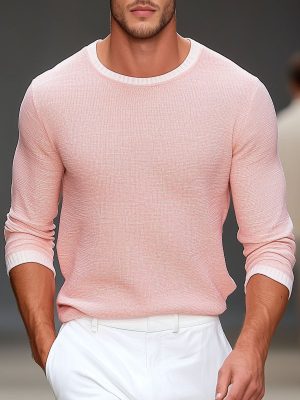 Men's Casual Contrast Color Round Neck Pullover Sweater - Fast 24-Hour Shipping