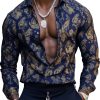 Men's Gold Paisley Satin Dress Shirt – Long Sleeve Formal Button Down for Men