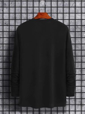 Men's Casual Long Sleeve T-Shirt with Round Neck and Bold Letter Print - Everyday Wear