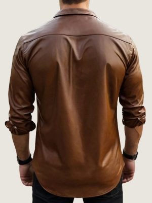 Men's Vintage Leather Long Sleeve Casual Shirt with Pocket – Fast 24-Hour Shipping