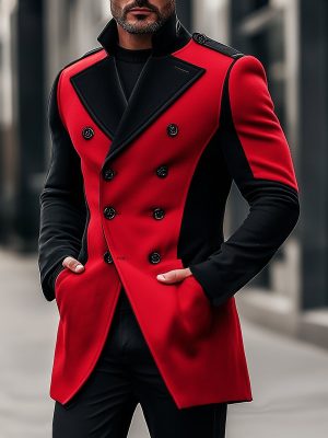 Stylish Contrast Color Double-Breasted Wool Coat – Fast 24-Hour Shipping