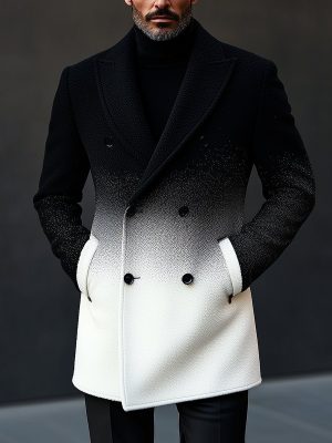 Stylish Gradient Double-Breasted Wool Coat for Men & Women – Fast 24-Hour Shipping