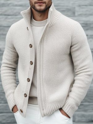 Men's/Women's Solid Knit Cardigan with Stand Collar & Button Front – Fast 24-Hour Shipping