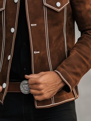 Men's Vintage Suede Jacket with Notched Lapel – Casual Retro Style, Ships in 24 Hours