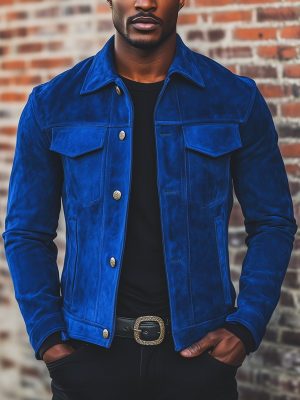 Men's Suede Lapel Jacket with Multi-Pockets – Fast 24-Hour Shipping