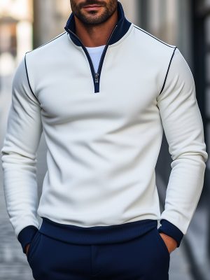 Fashionable Half-Zip Sweatshirt with Stand-Up Collar & Long Sleeves – Ships in 24 Hours