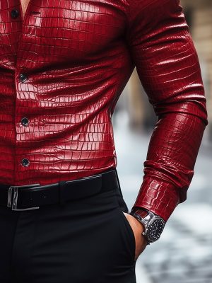 Urban Crocodile Leather Long Sleeve Shirt – Fast 24-Hour Shipping