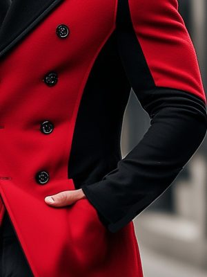 Stylish Contrast Color Double-Breasted Wool Coat – Fast 24-Hour Shipping