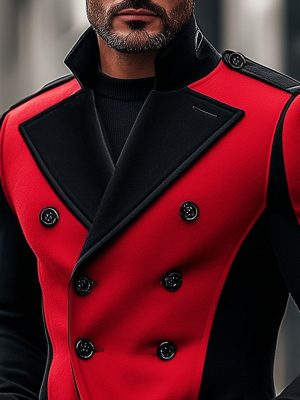 Stylish Contrast Color Double-Breasted Wool Coat – Fast 24-Hour Shipping