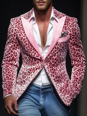 Leopard Print Velvet Blazer for Men & Women – Casual Lapel Jacket with 24-Hour Fast Shipping