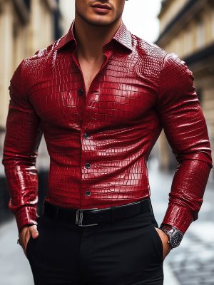 Urban Crocodile Leather Long Sleeve Shirt – Fast 24-Hour Shipping