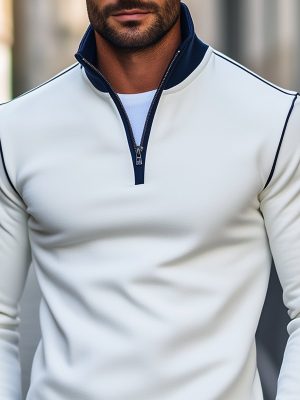 Fashionable Half-Zip Sweatshirt with Stand-Up Collar & Long Sleeves – Ships in 24 Hours