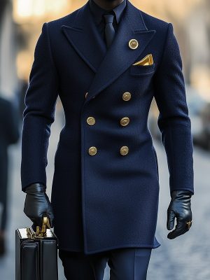 Men's Wool Double-Breasted Business Overcoat with Notched Lapel – Ships in 24 Hours
