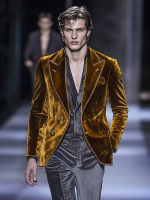 British Style Velvet Blazer for Men – Two-Button Casual Lapel Jacket with 24-Hour Shipping