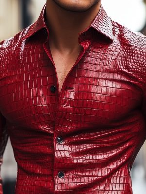 Urban Crocodile Leather Long Sleeve Shirt – Fast 24-Hour Shipping