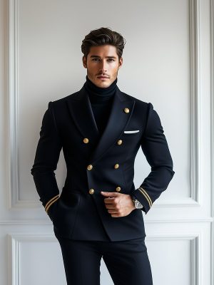 Vintage Navy Double-Breasted Blazer with Multi-Pockets – Fast 24-Hour Shipping