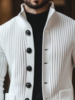 Casual Stand Collar Knit Cardigan with Button Front – Fast 24-Hour Shipping