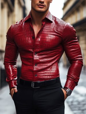 Urban Crocodile Leather Long Sleeve Shirt – Fast 24-Hour Shipping