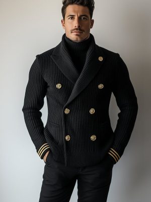 Business Double-Breasted Knit Cardigan for Men – Fast 24-Hour Shipping