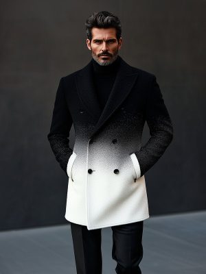 Stylish Gradient Double-Breasted Wool Coat for Men & Women – Fast 24-Hour Shipping