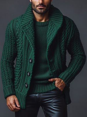 Vintage Knitted Cardigan – Single-Breasted Lapel Sweater with 24-Hour Shipping