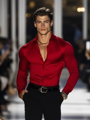 Retro Red Long Sleeve Shirt for Men - Fast 24-Hour Shipping