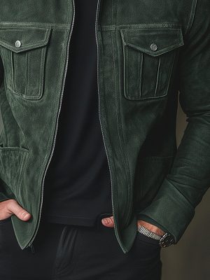 Men's Casual Suede Jacket with Lapel & Zipper – Solid Color, Fast 24-Hour Shipping
