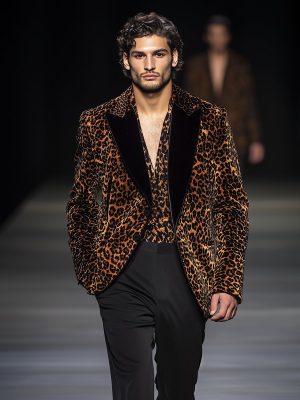 Leopard Print Velvet Blazer with Contrast Lapels – Stylish Single-Breasted Jacket, Ships in 24 Hours