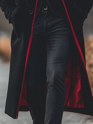 Fashion Long Woolen Coat with Contrast Color Design – Fast 24-Hour Shipping