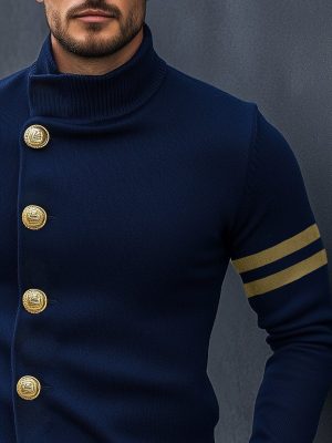 Vintage Navy Stand Collar Knit Cardigan – Fast 24-Hour Shipping
