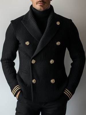 Business Double-Breasted Knit Cardigan for Men – Fast 24-Hour Shipping