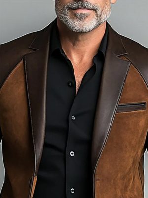 Men's Vintage PU Leather Patchwork Lapel Jacket – Fast 24-Hour Shipping