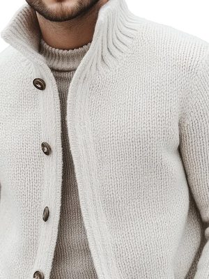 Men's/Women's Solid Knit Cardigan with Stand Collar & Button Front – Fast 24-Hour Shipping