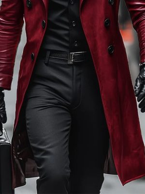 Vintage Double-Breasted Leather Coat with Contrast Lapel – Ships in 24 Hours