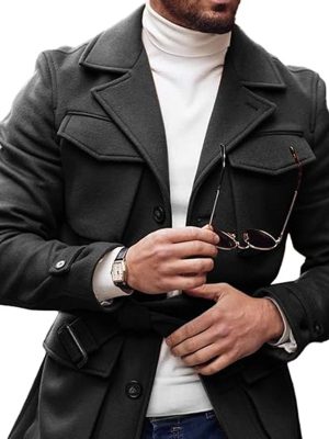 Woolen Coat with Lapel & Lace-Up Design | Solid Color Multi-Pocket Winter Coat | Ships in 24 Hours