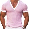 Men's V-Neck Contrast Knit Short Sleeve T-Shirt – Fast 24-Hour Shipping