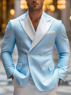 Men's Vintage Blue Blazer – Fast 24-Hour Shipping, Classic Fit Wool Blend Suit Jacket